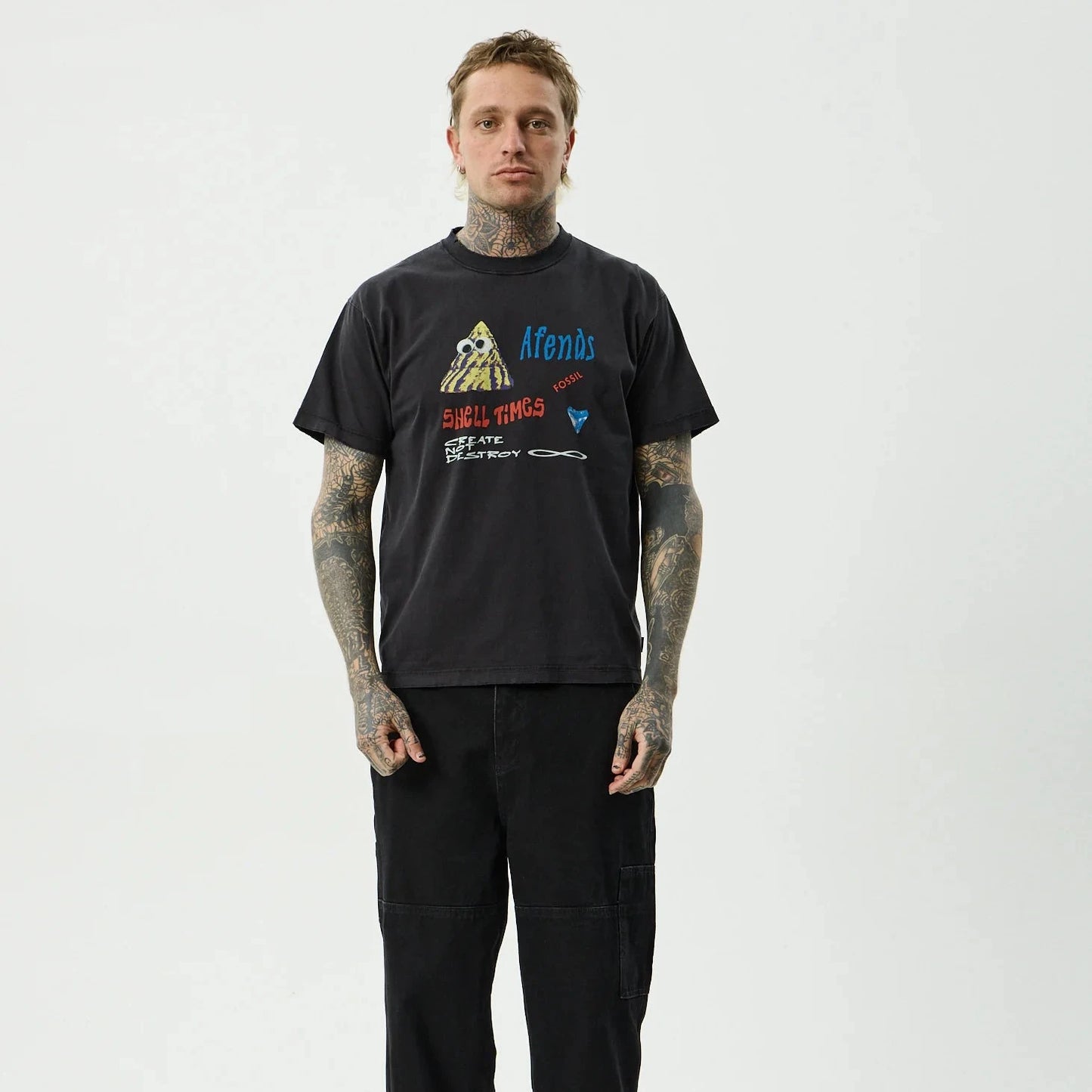 Shell Times Recycled Boxy Fit Tee - Stone Black