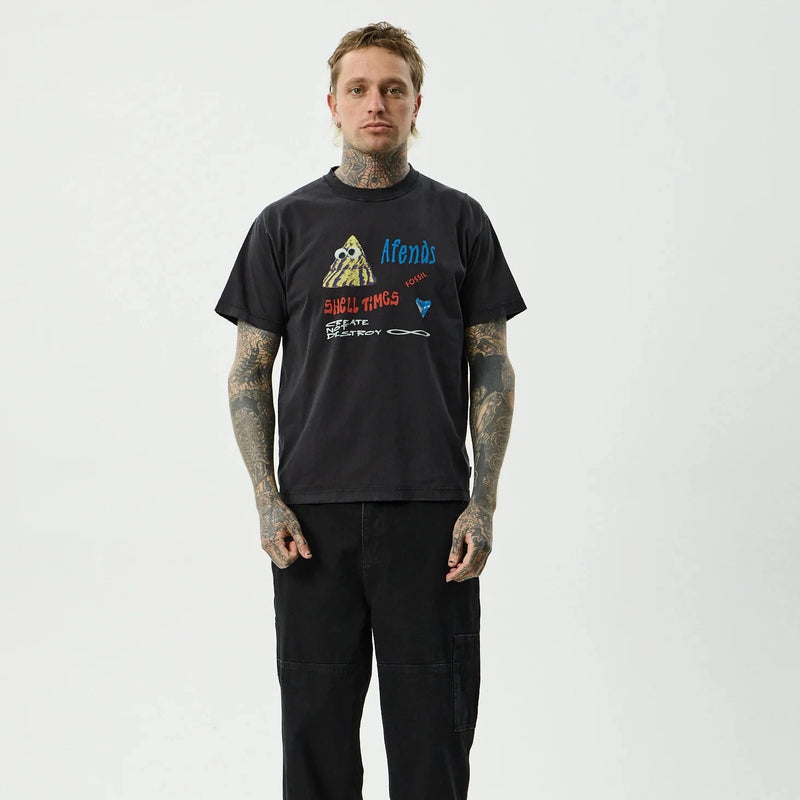 Shell Times Recycled Boxy Fit Tee - Stone Black