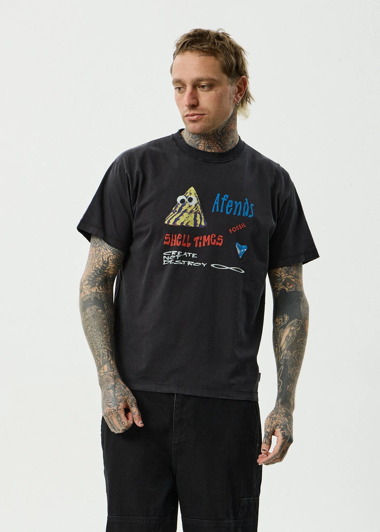 Shell Times Recycled Boxy Fit Tee - Stone Black