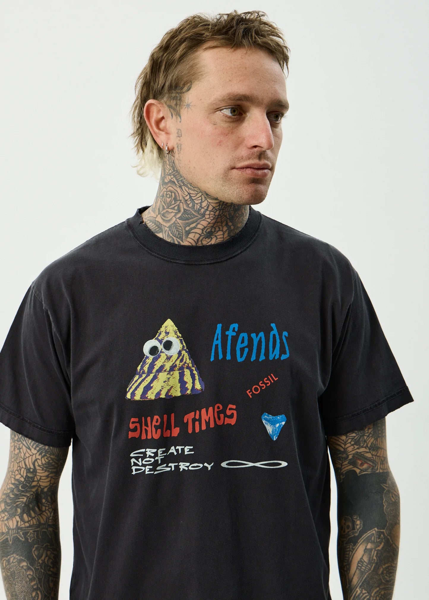 Shell Times Recycled Boxy Fit Tee - Stone Black