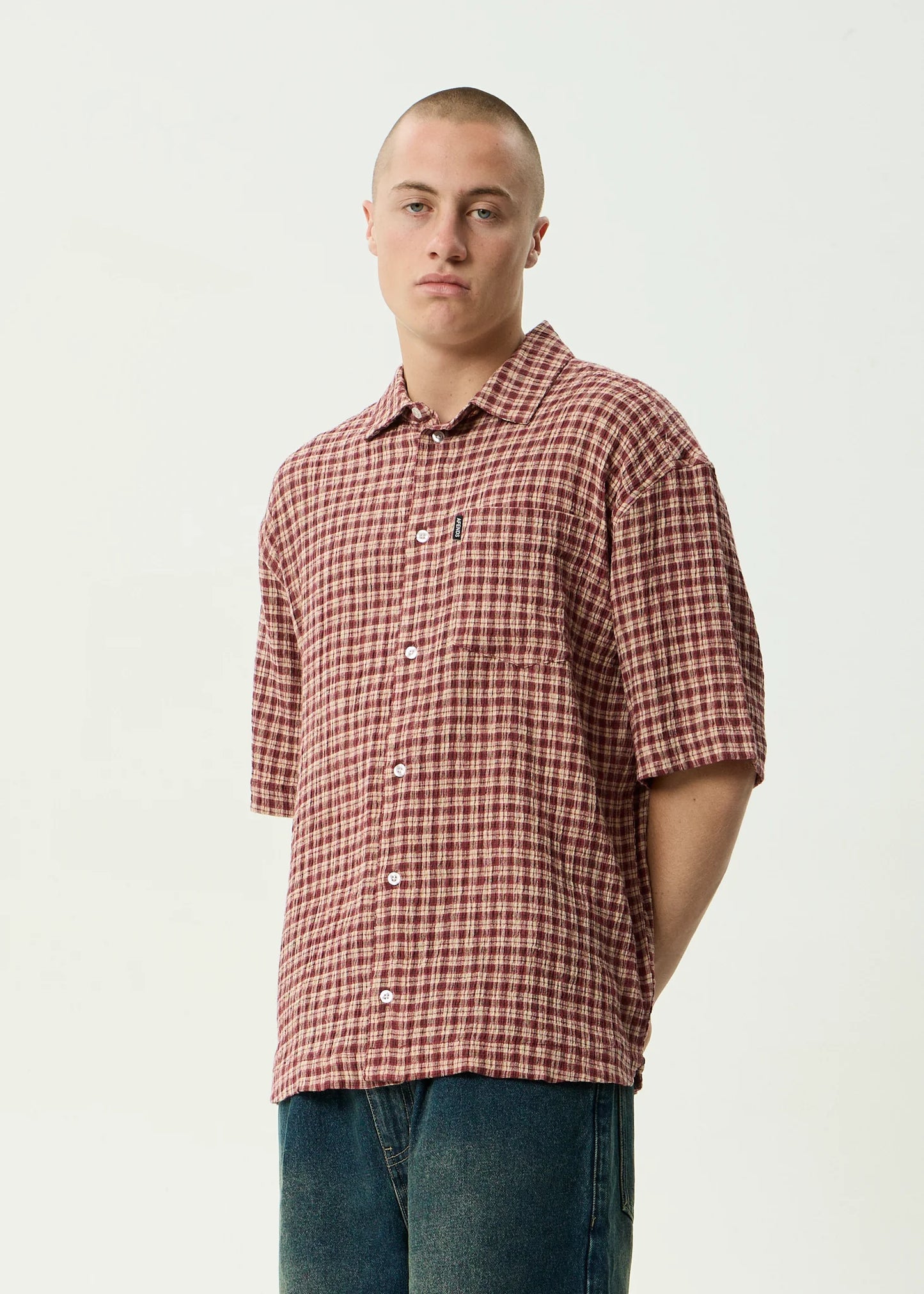 Capricorn Seersucker Short Sleeve Shirt - Burgundy / Beige Check