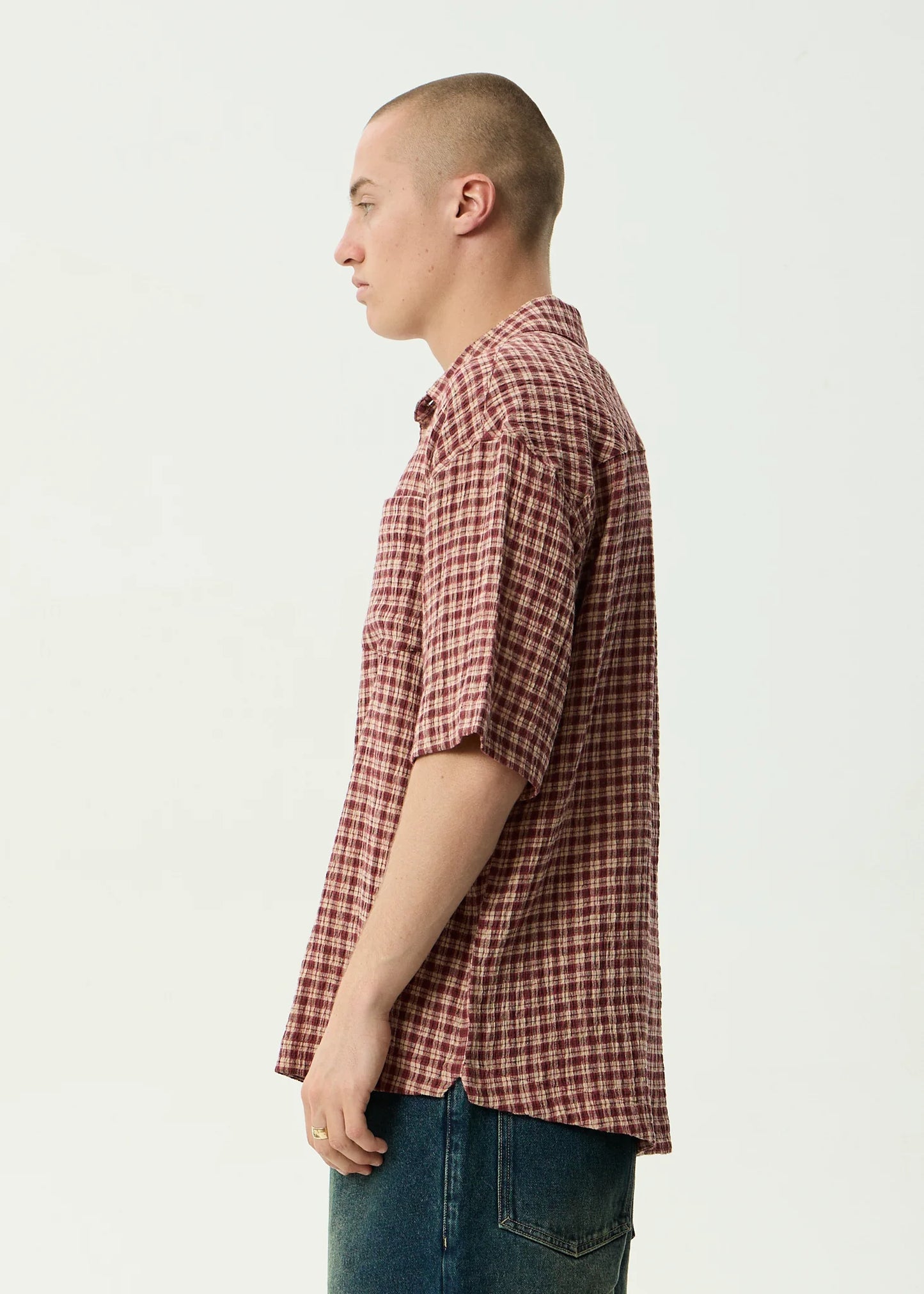Capricorn Seersucker Short Sleeve Shirt - Burgundy / Beige Check