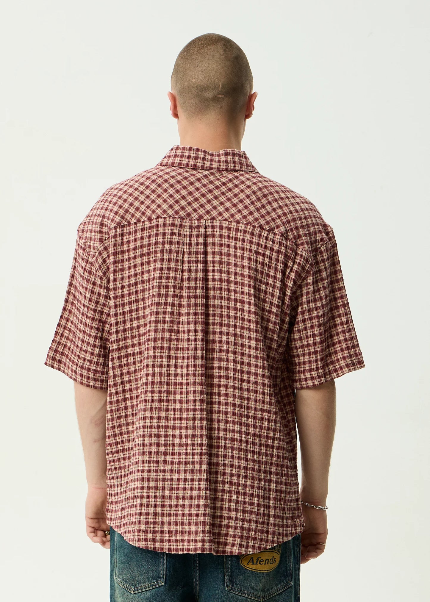 Capricorn Seersucker Short Sleeve Shirt - Burgundy / Beige Check