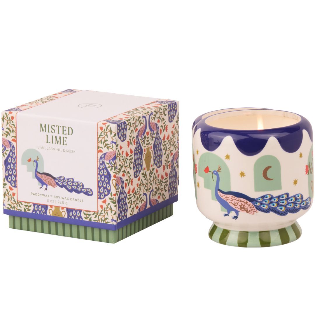 Adopo Peacock Ceramic Candle - Misted Lime 8oz