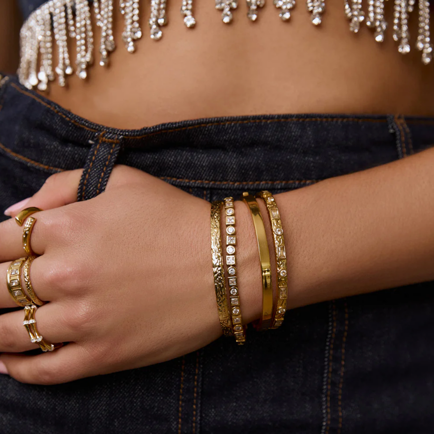 Melrose Gold Cuff Bracelet - Stone