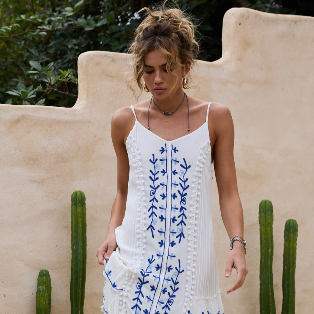 Sadira Dress - White W Blue