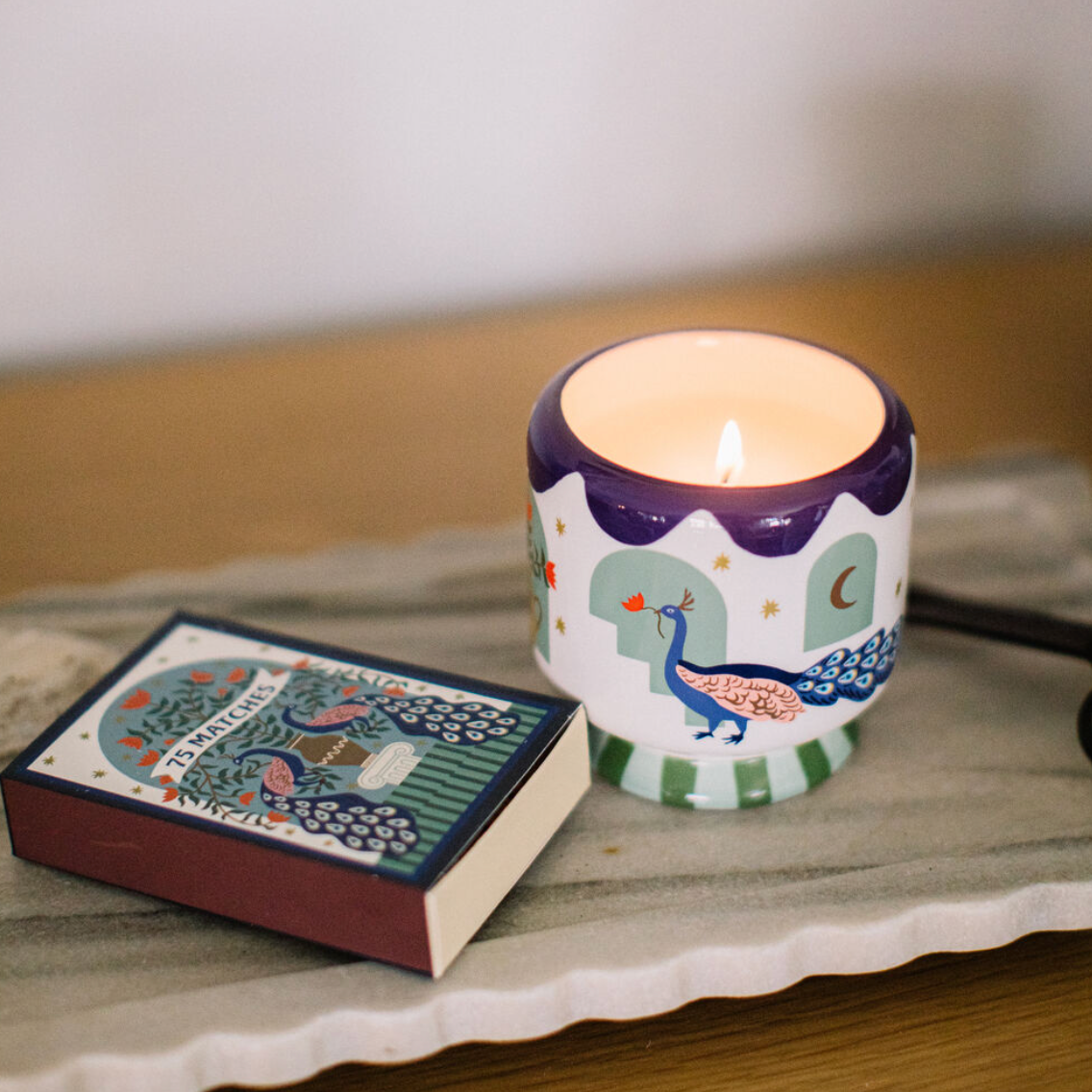 Adopo Peacock Ceramic Candle - Misted Lime 8oz