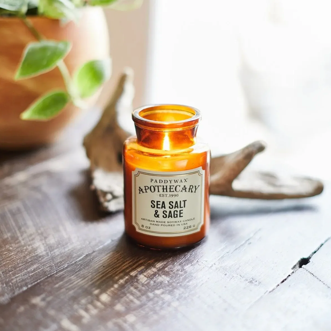 Apothecary Glass Candle 8oz - Sea Salt and Sage
