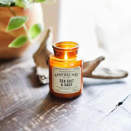Apothecary Glass Candle 8oz - Sea Salt and Sage