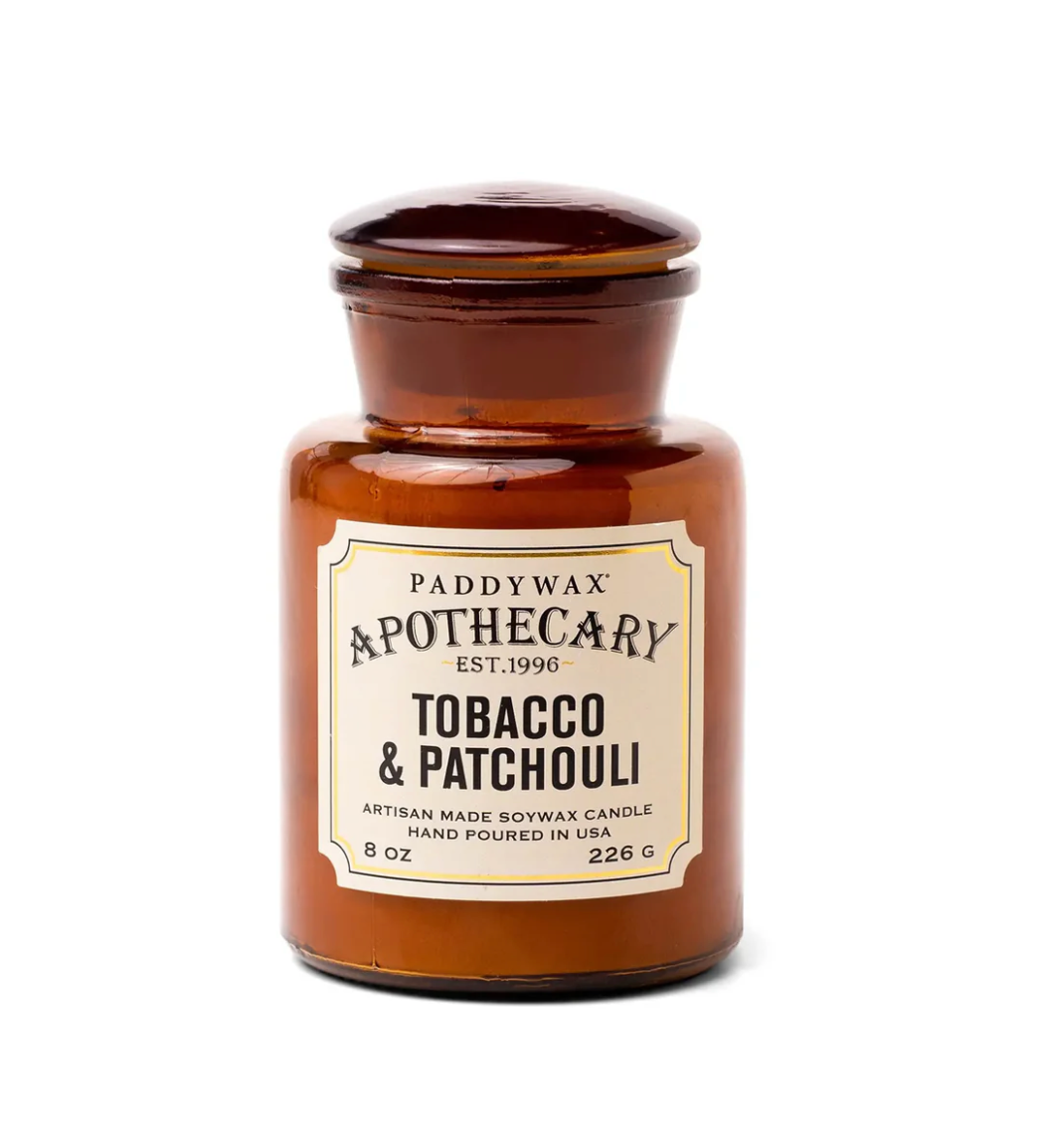 Apothecary Glass Candle 8oz - Tobacco and Patchouli