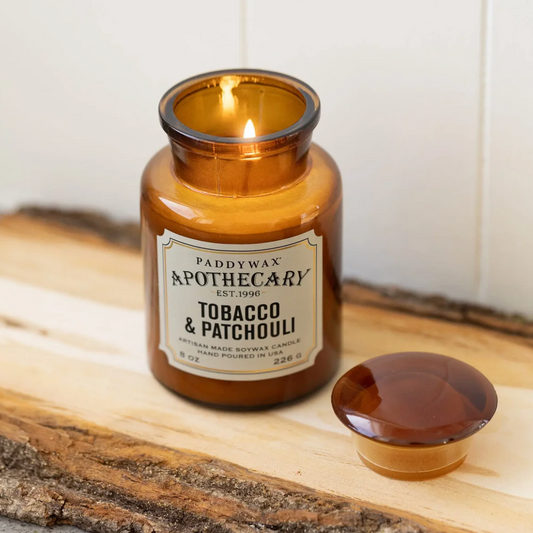 Apothecary Glass Candle 8oz - Tobacco and Patchouli