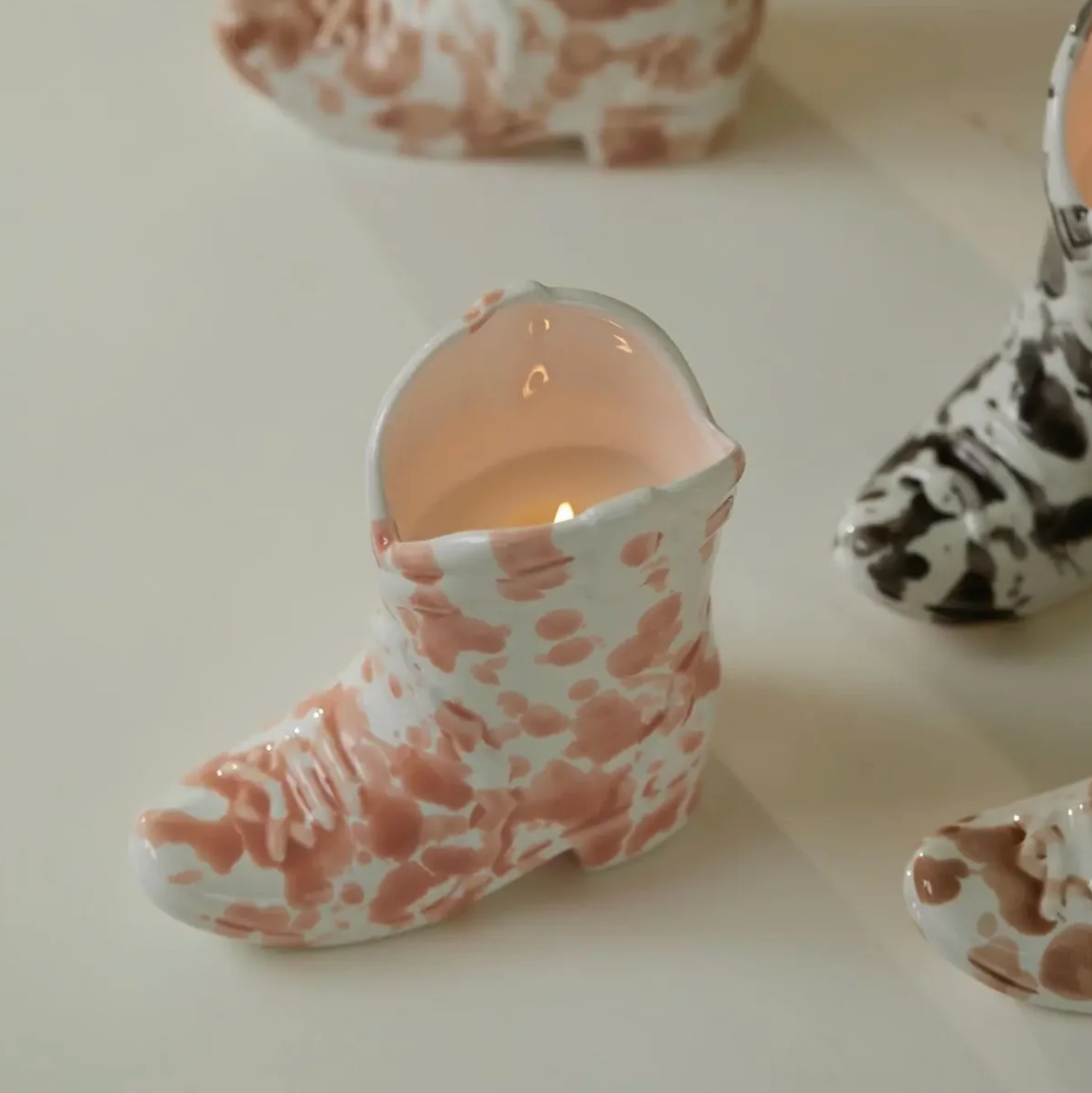 Nashville Ceramic Cowboy Boot Candle 6oz - Cactus Flower