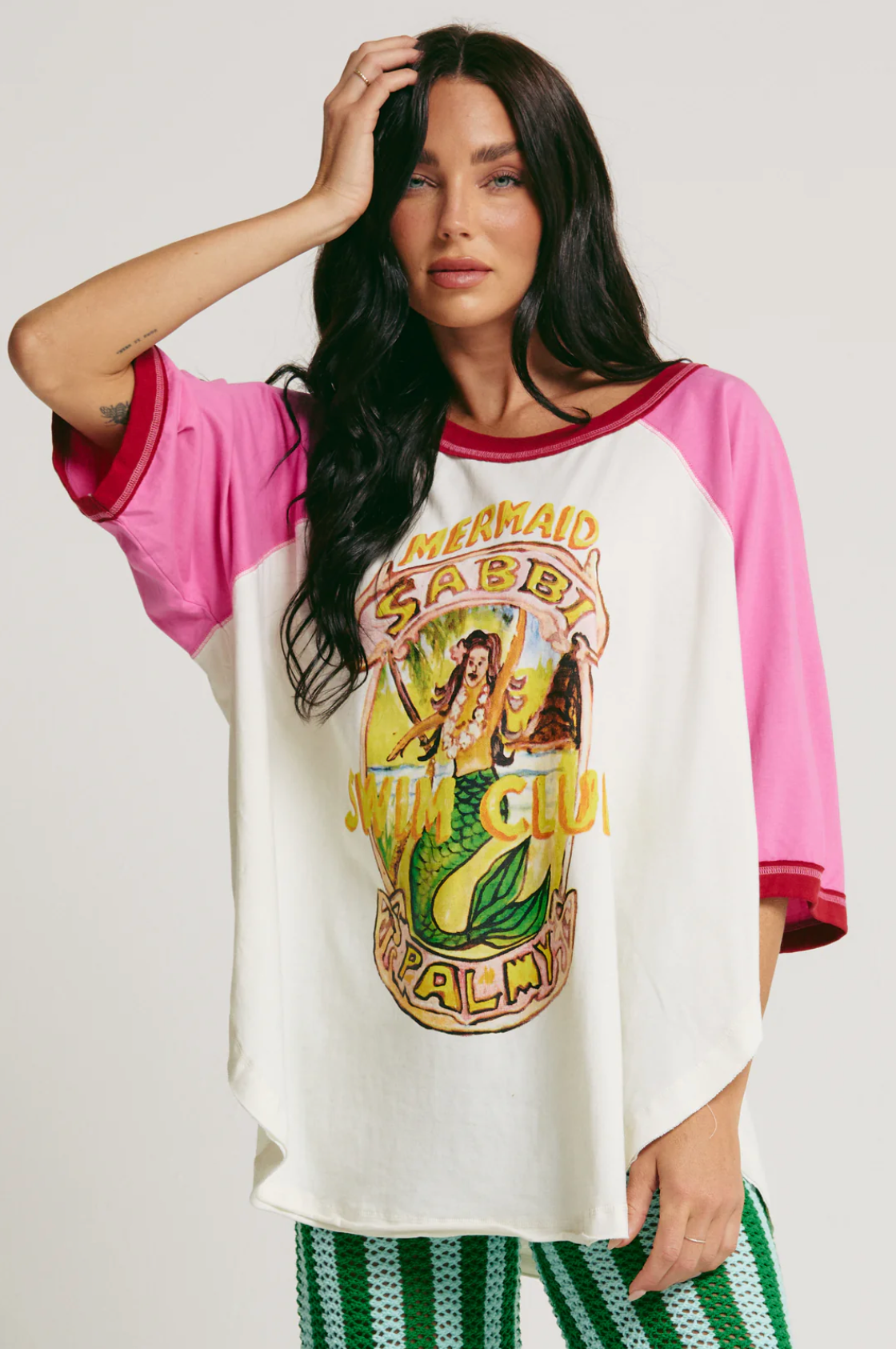 The Raglan Mermaid Swim Club Tee - Pink