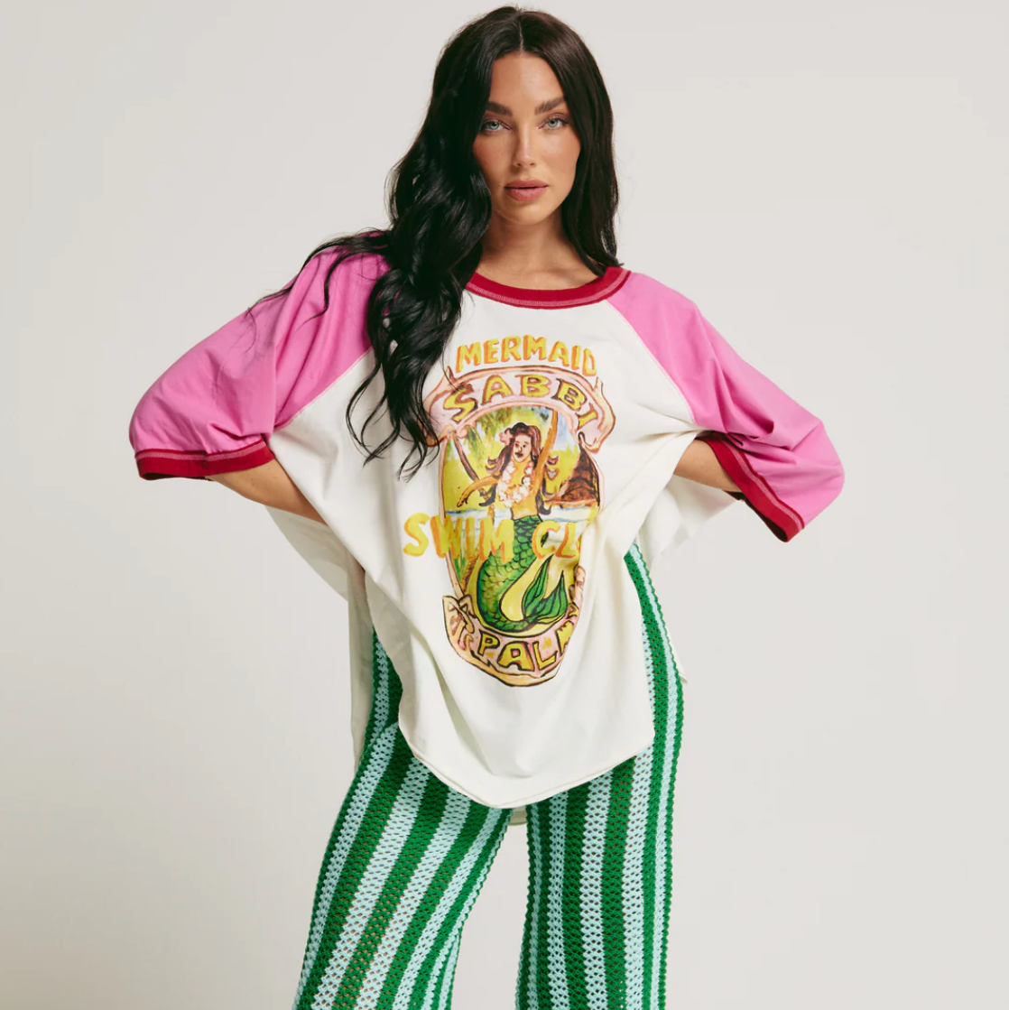 The Raglan Mermaid Swim Club Tee - Pink