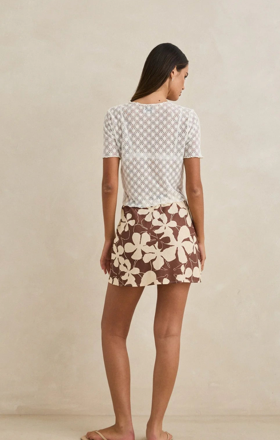 Melia Floral Bias Cut MIni Skirt - Chocolate