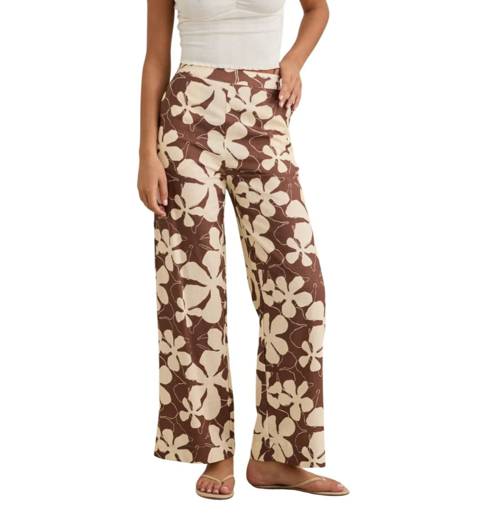 Melia Floral Wide Leg Pant - Chocolate