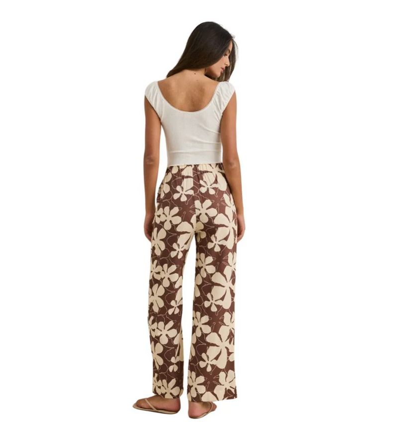 Melia Floral Wide Leg Pant - Chocolate
