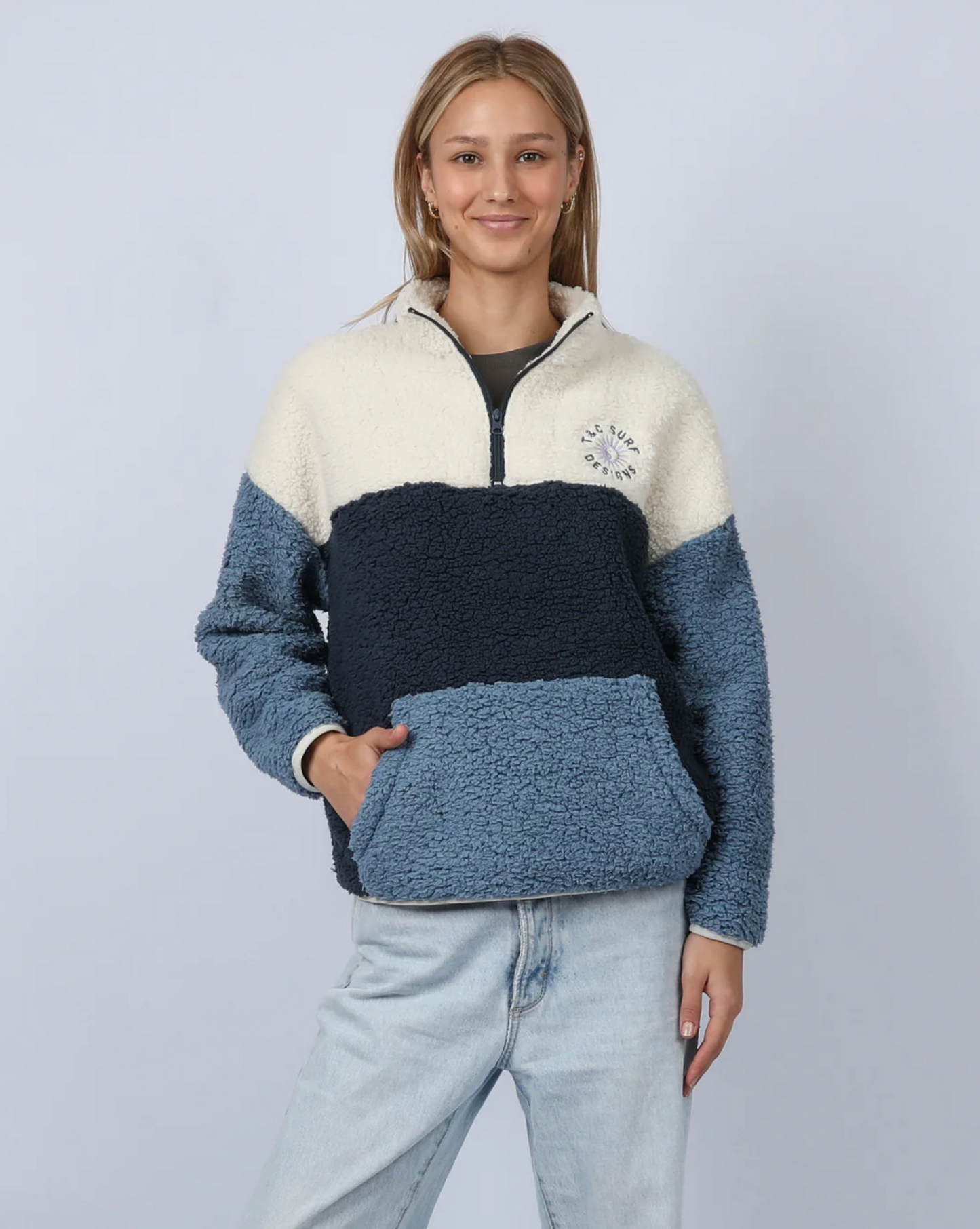 Blockout 1/4 Zip Sherpa - Blue