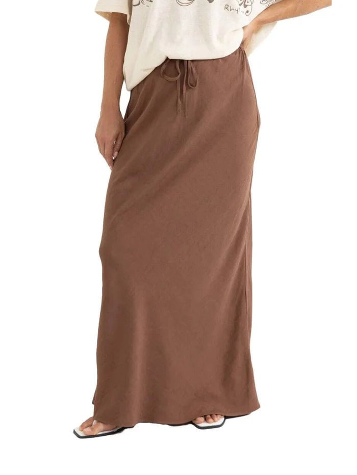 Nadia Bias Cut Maxi Skirt - Chocolate