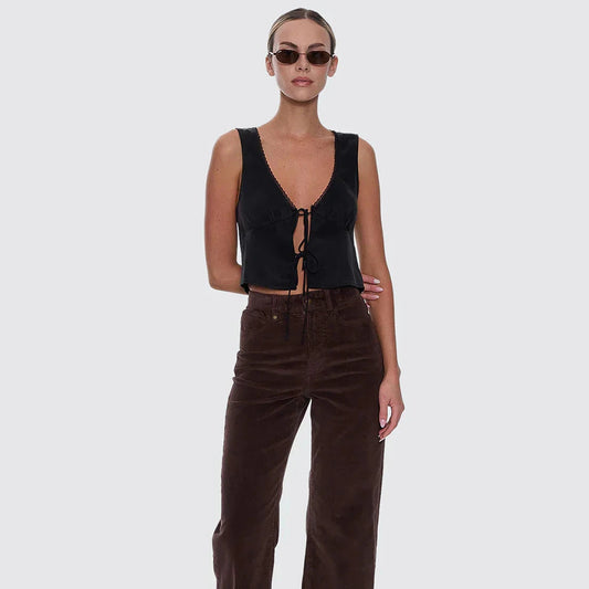Holly High Rise Stretch Wide Cord Pant - Bitter Chocolate