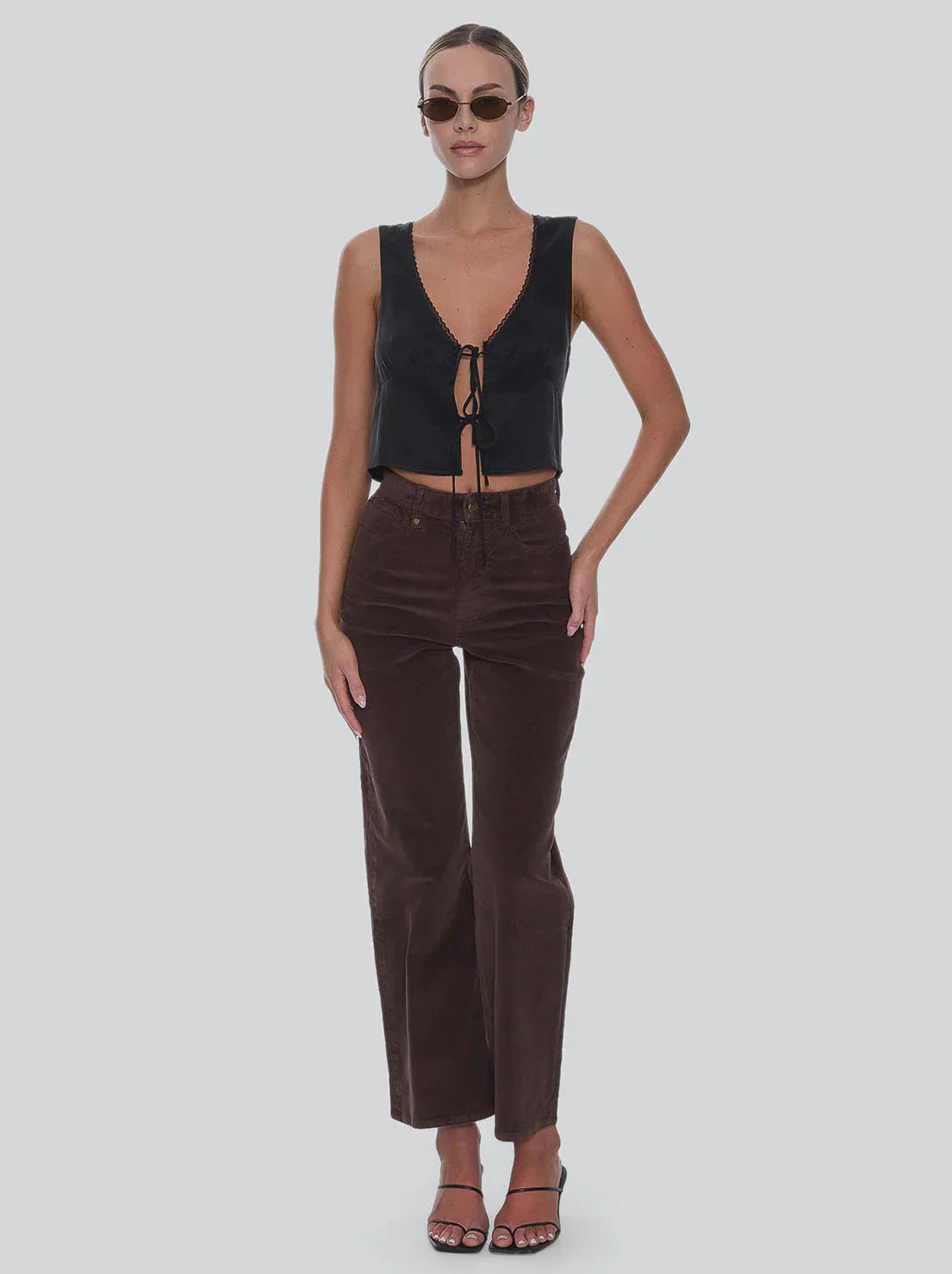 Holly High Rise Stretch Wide Cord Pant - Bitter Chocolate