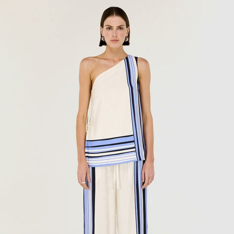Amari One Shoulder Top - Spliced Stripe