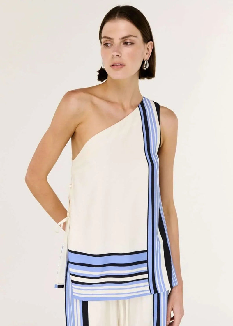 Amari One Shoulder Top - Spliced Stripe