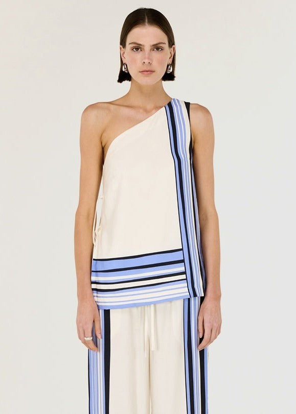 Amari One Shoulder Top - Spliced Stripe