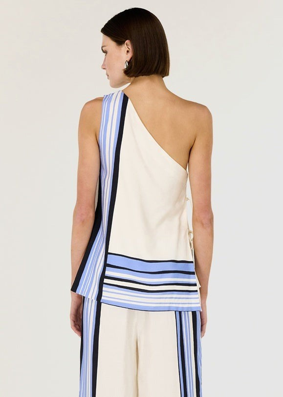 Amari One Shoulder Top - Spliced Stripe