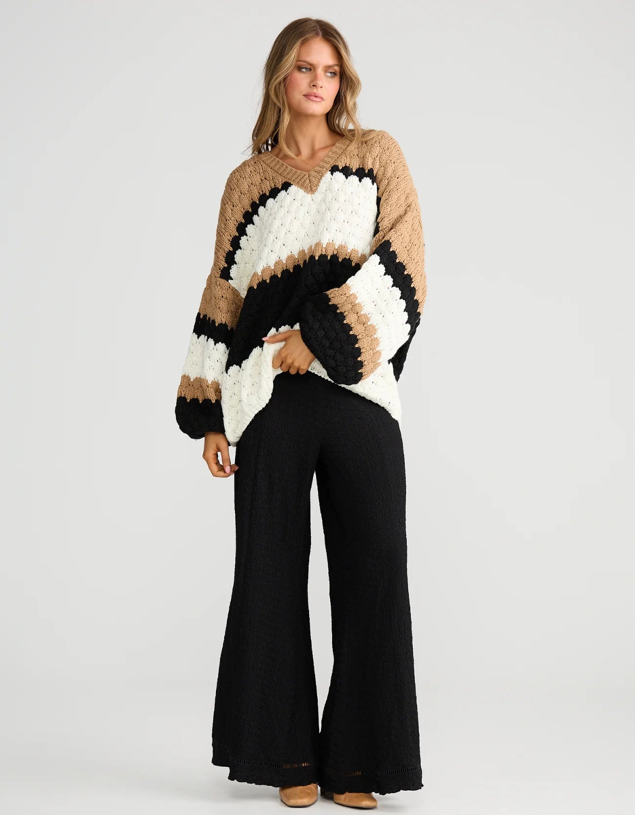 Airlie Knit - Black W Oat Stripe