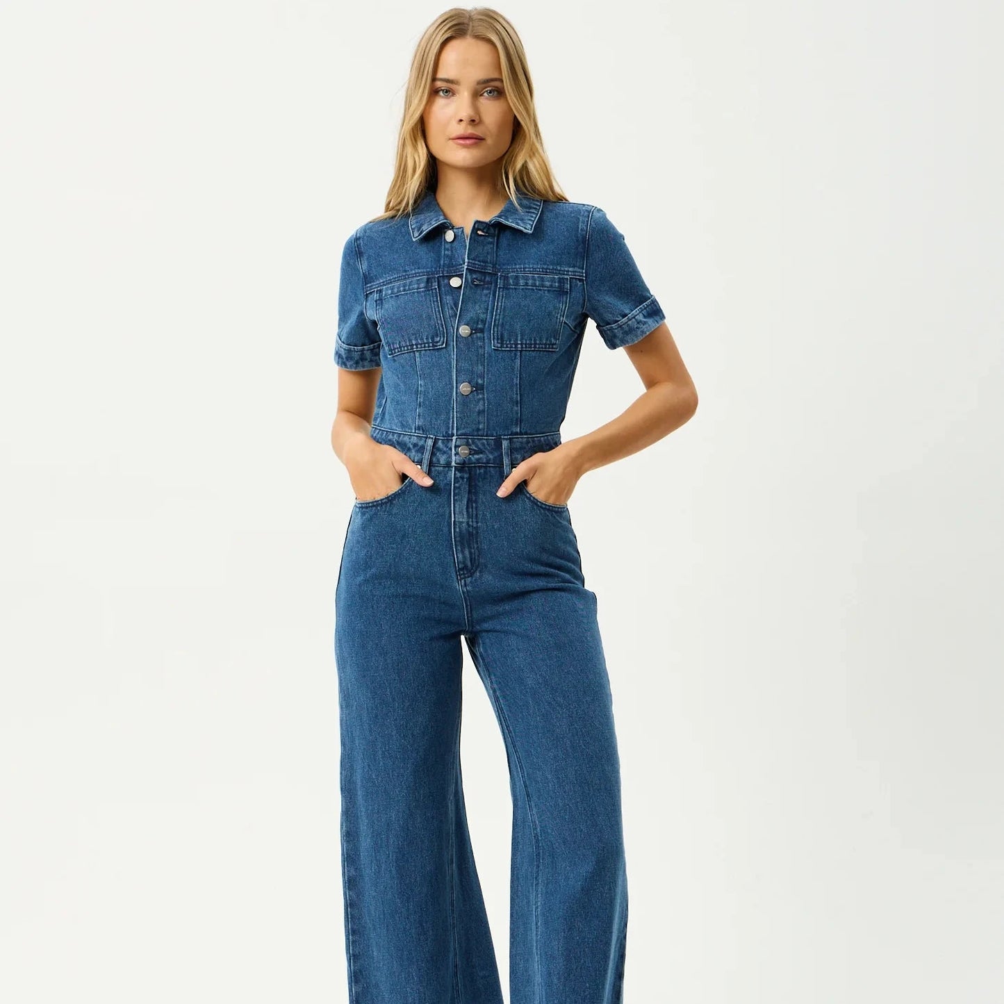 Miami Denim Flared Jumpsuit - Authentic Blue