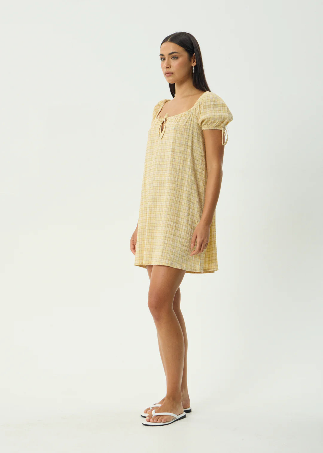 Sunday Hemp Seersucker Mini Dress - Lemon Check