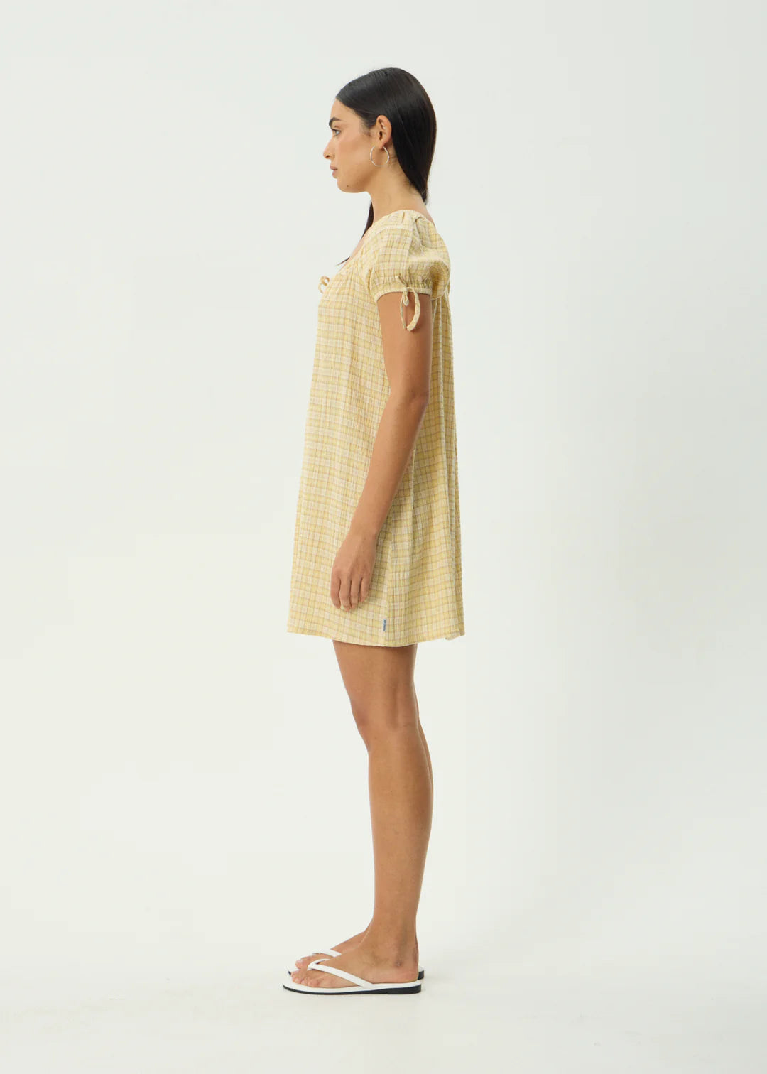 Sunday Hemp Seersucker Mini Dress - Lemon Check