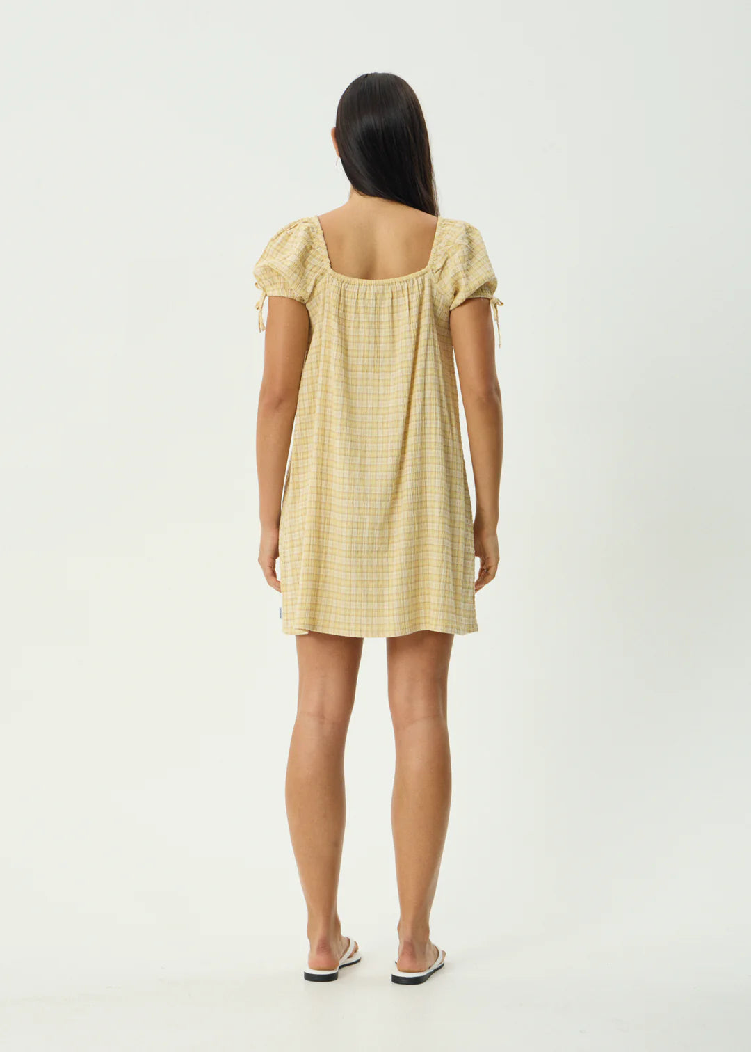 Sunday Hemp Seersucker Mini Dress - Lemon Check