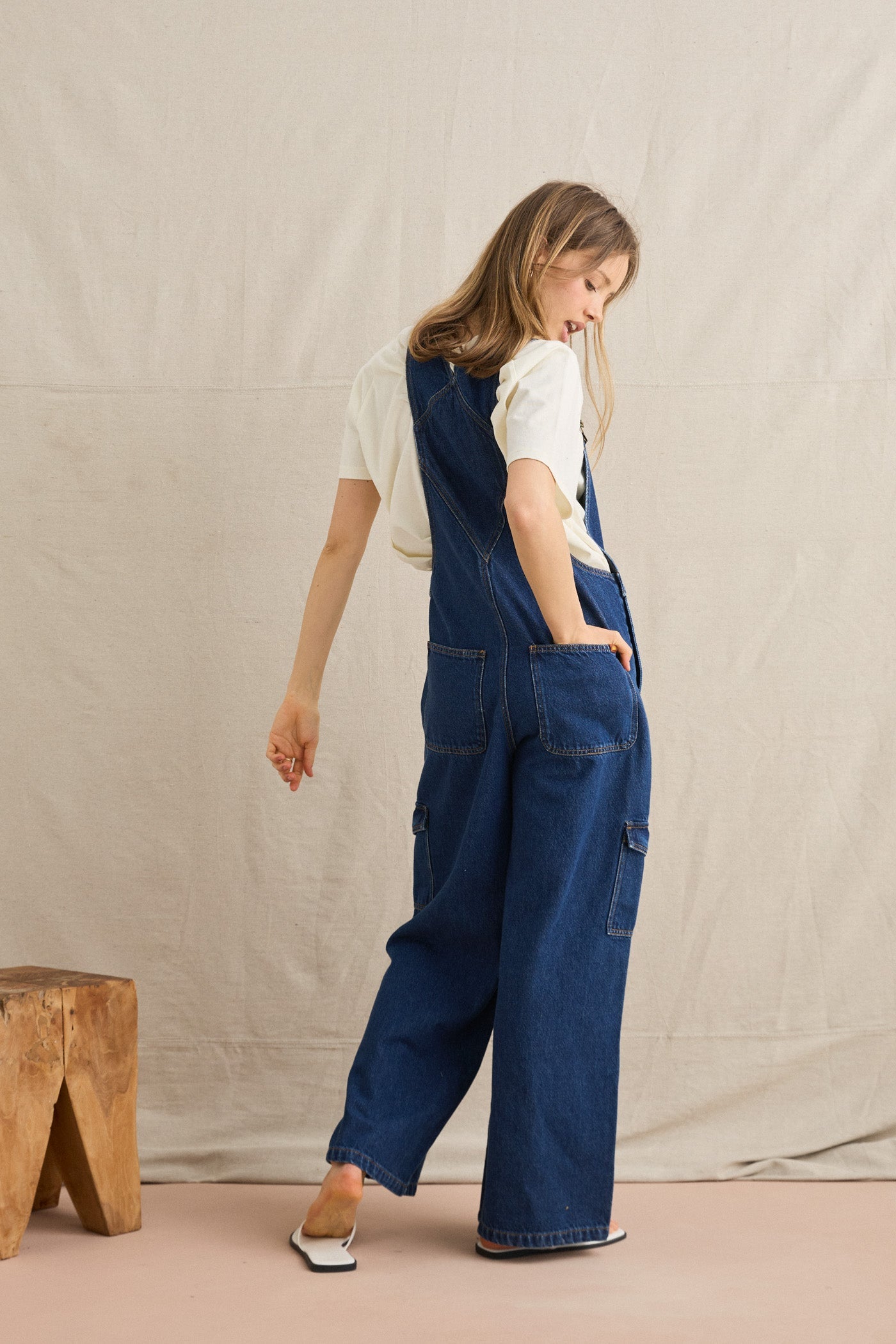 Charlie Wide Leg Cargo Overall - Dark Denim