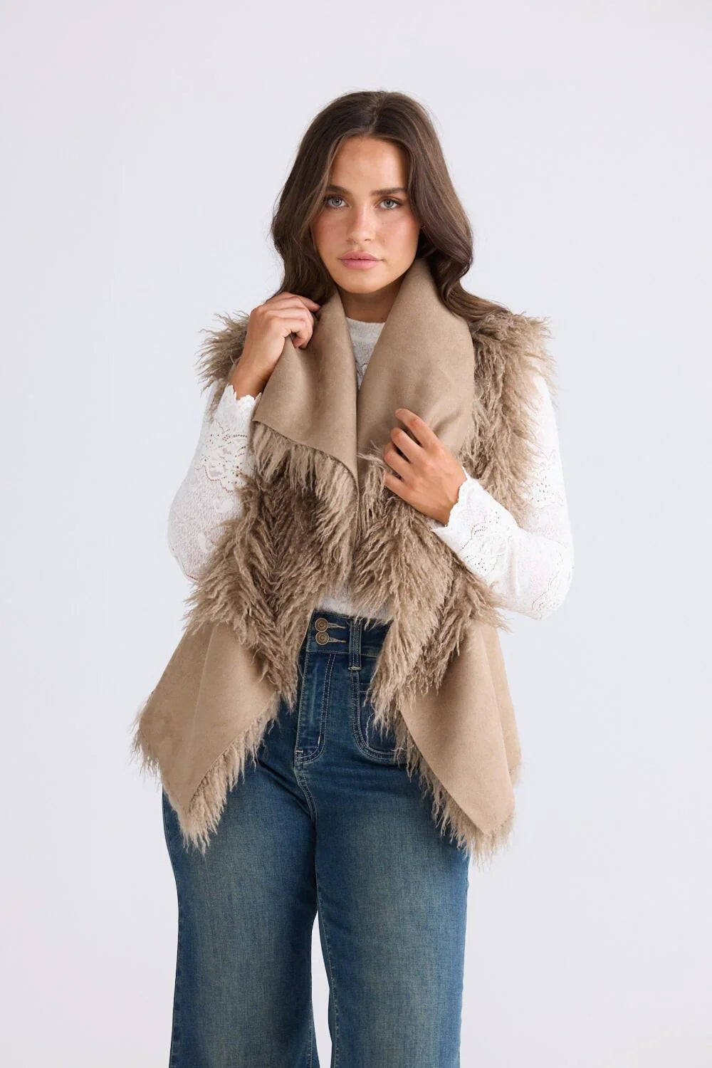 Luna Fur Vest - Taupe
