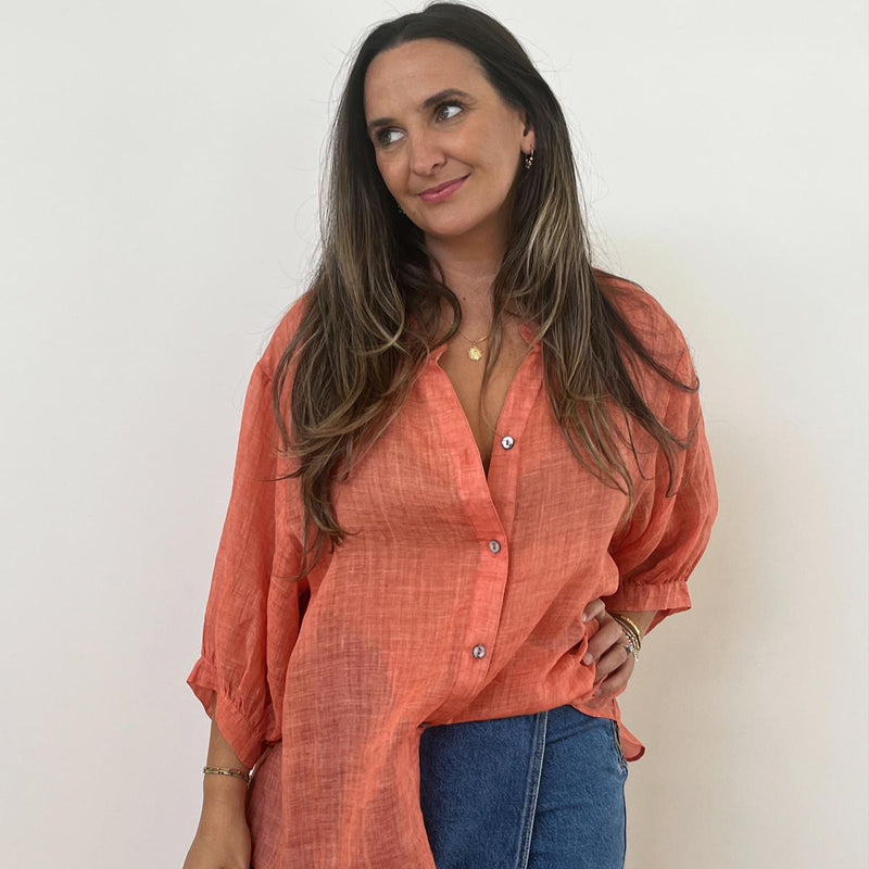 Aurora Linen Shirt - Orange