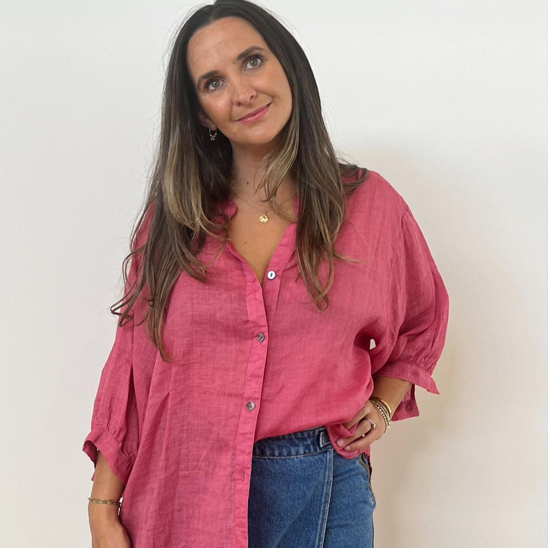 Aurora Linen Shirt - Rose Pink