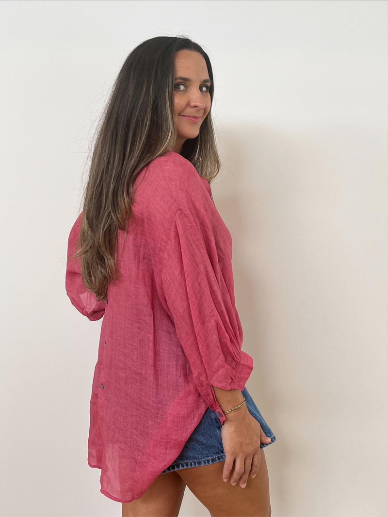 Aurora Linen Shirt - Rose Pink