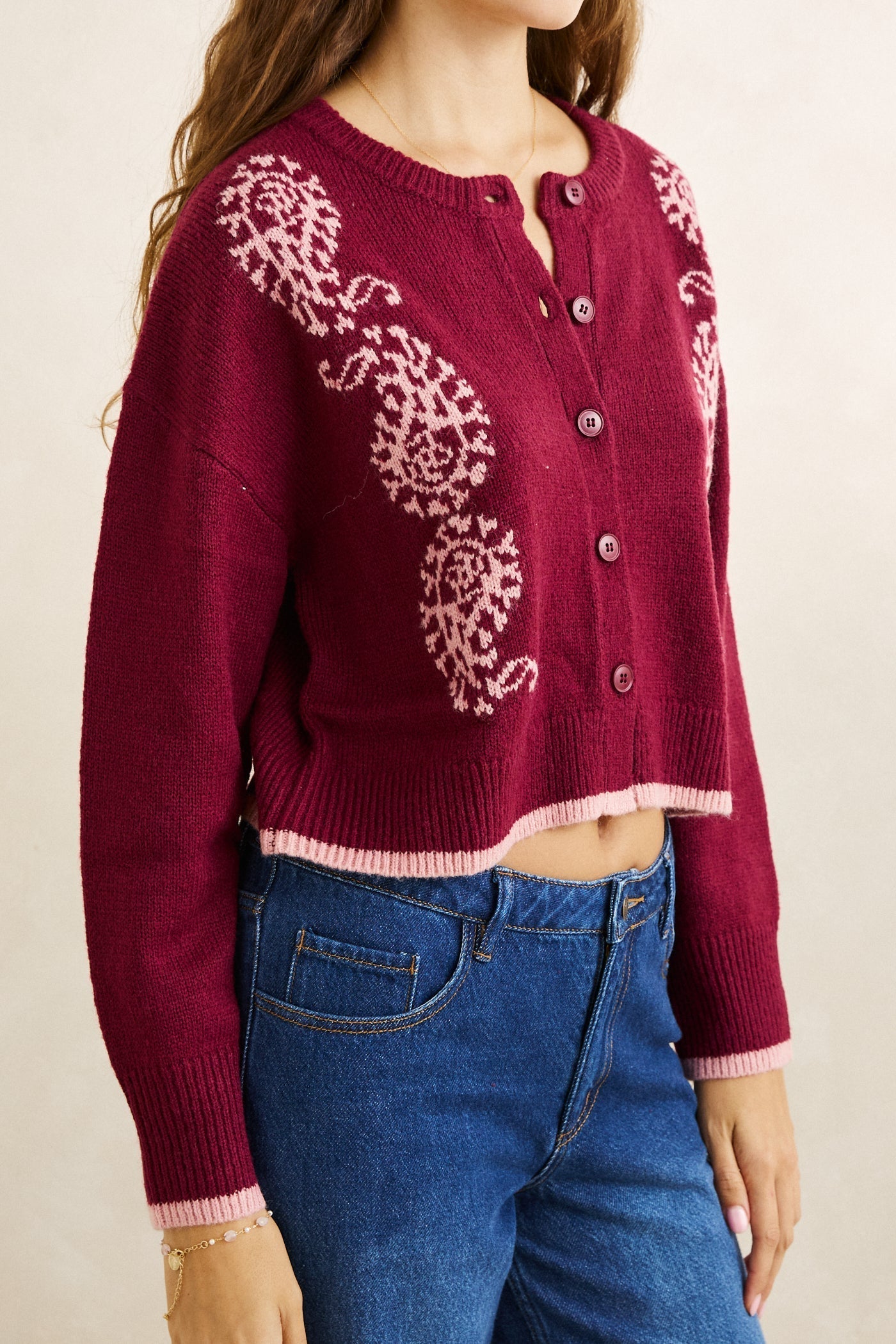 Sandy Crop Cardigan - Plum