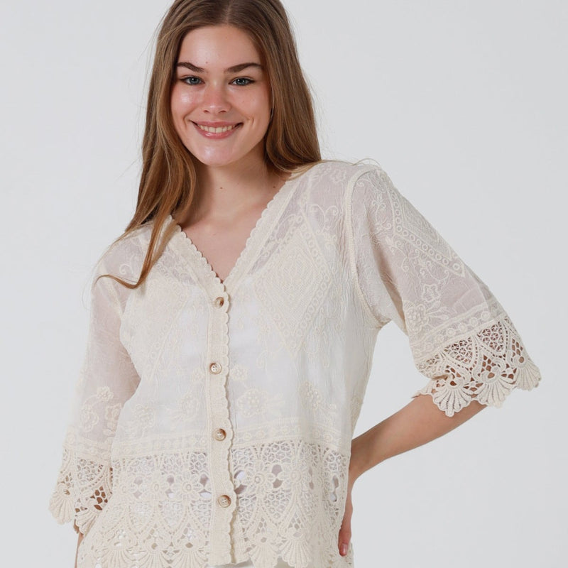 Della Lace Blouse - Beige