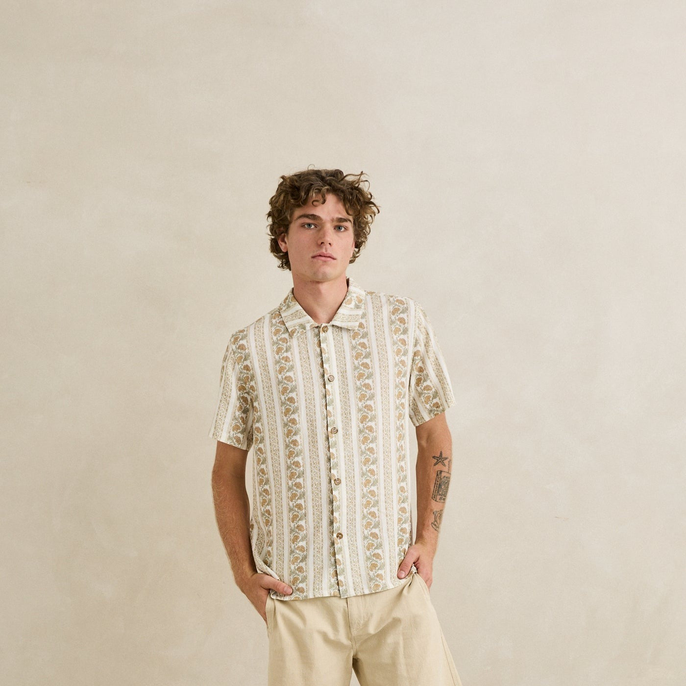 Paisley Stripe SS Shirt - Natural - Rhythm at Reborn Code