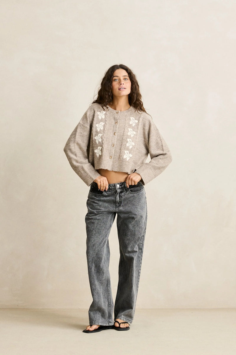 Blanca Floral Crop Cardigan - Natural