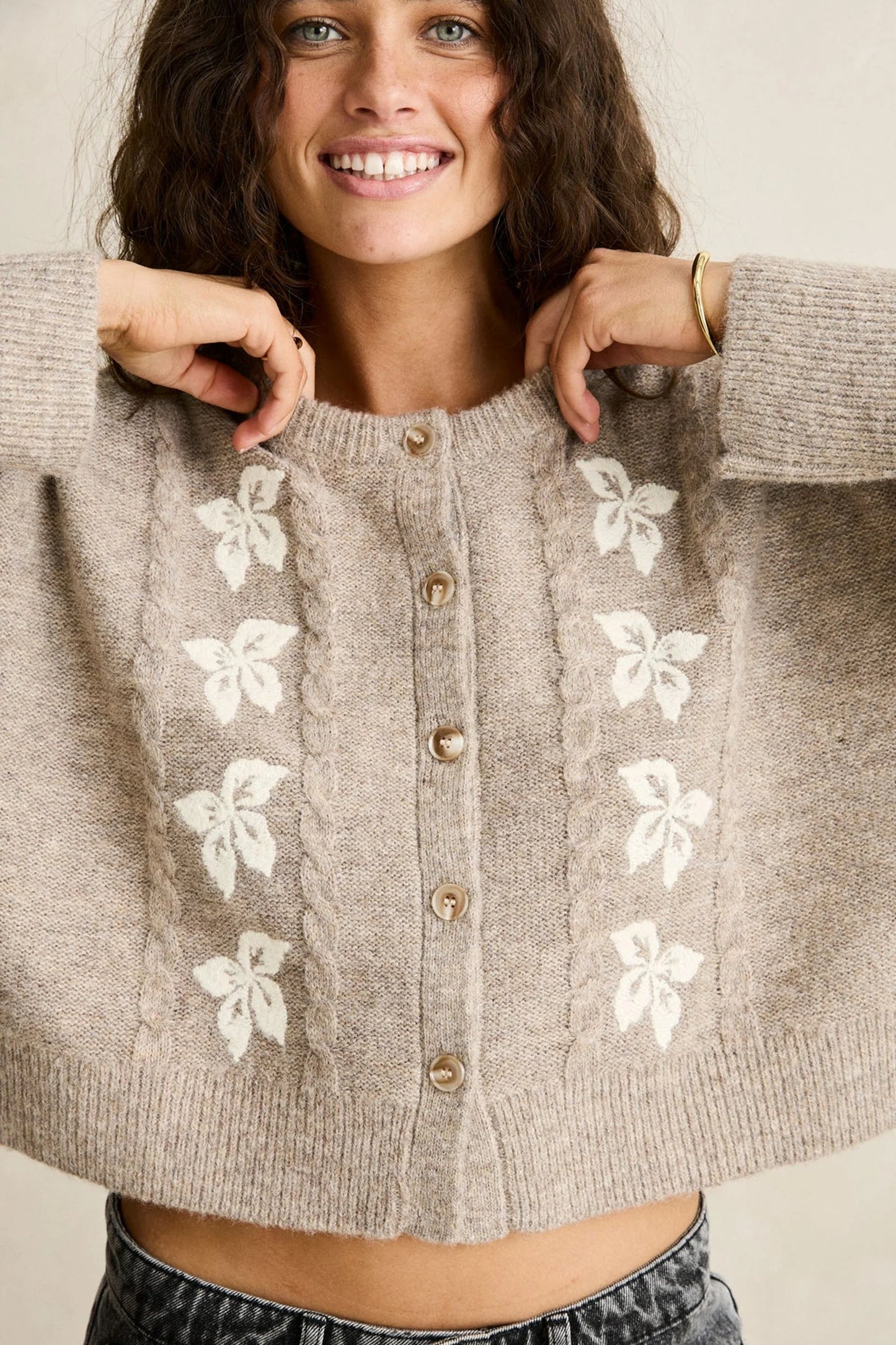 Blanca Floral Crop Cardigan - Natural