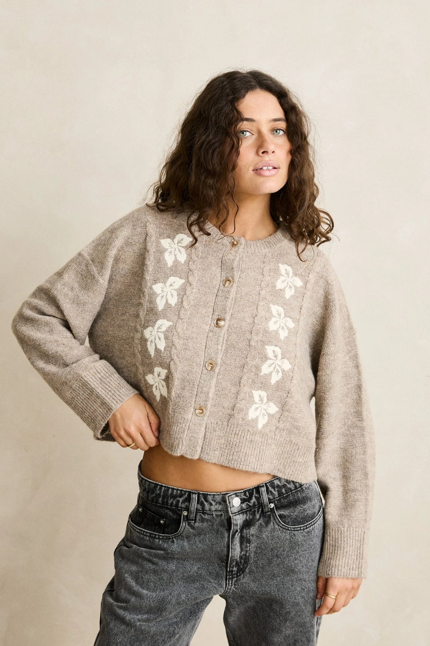 Blanca Floral Crop Cardigan - Natural