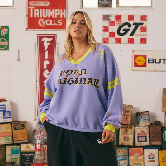 The Born Original V Neck Diego Jumper - Chartreuse and Lilac