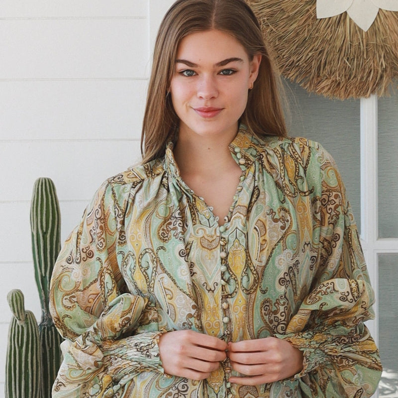 Verity Blouse - Sage Paisley
