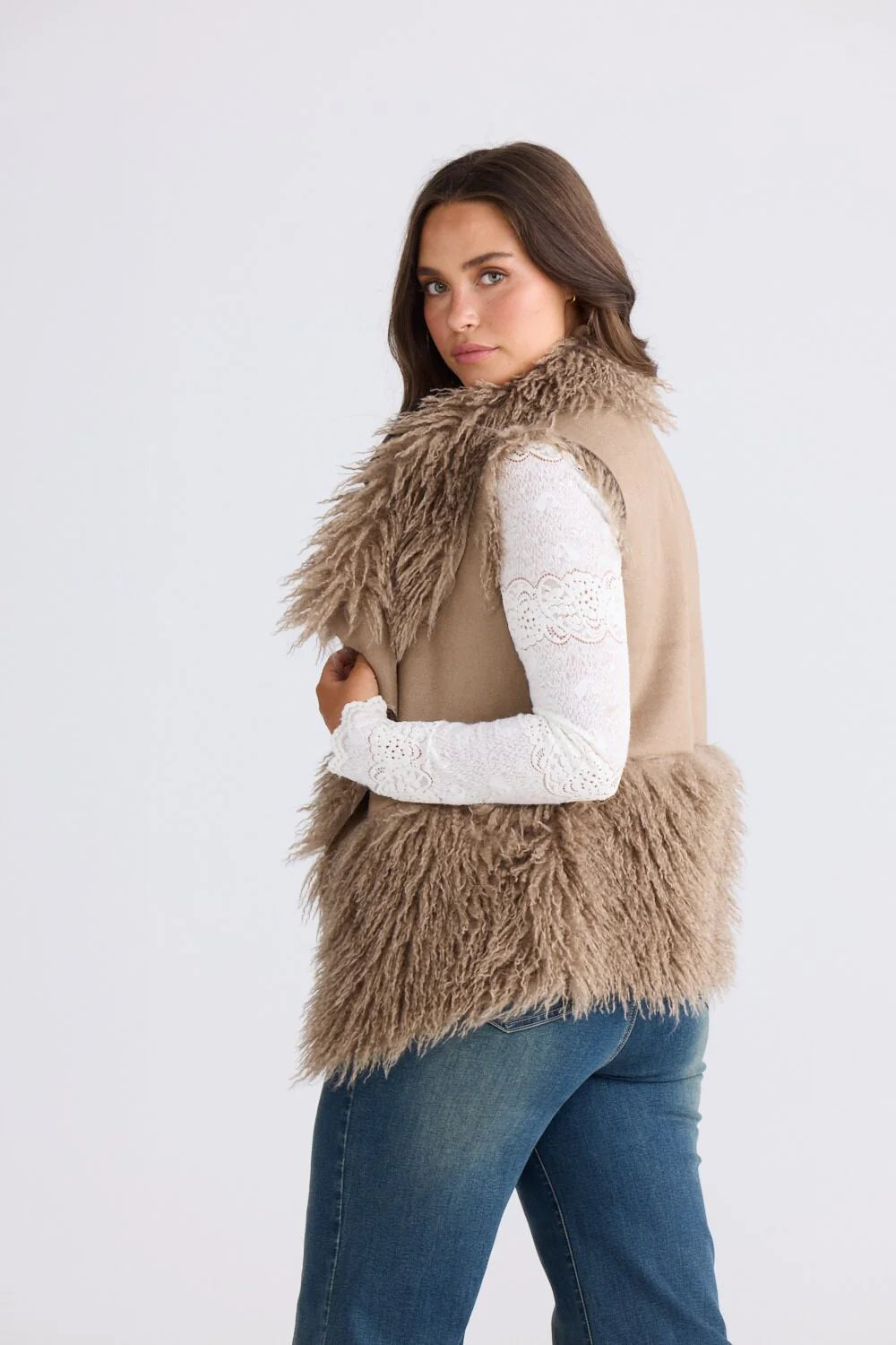Luna Fur Vest - Taupe