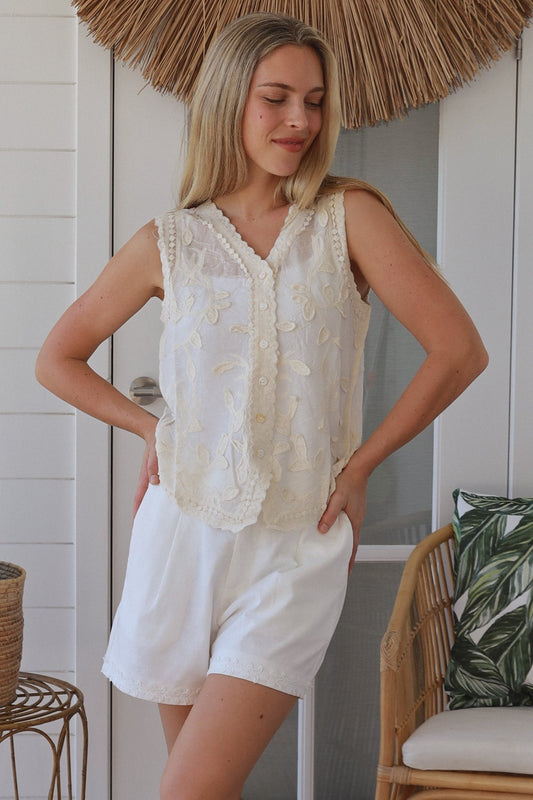 Lottie Embroidered Vest - Cream - Isabella The Label