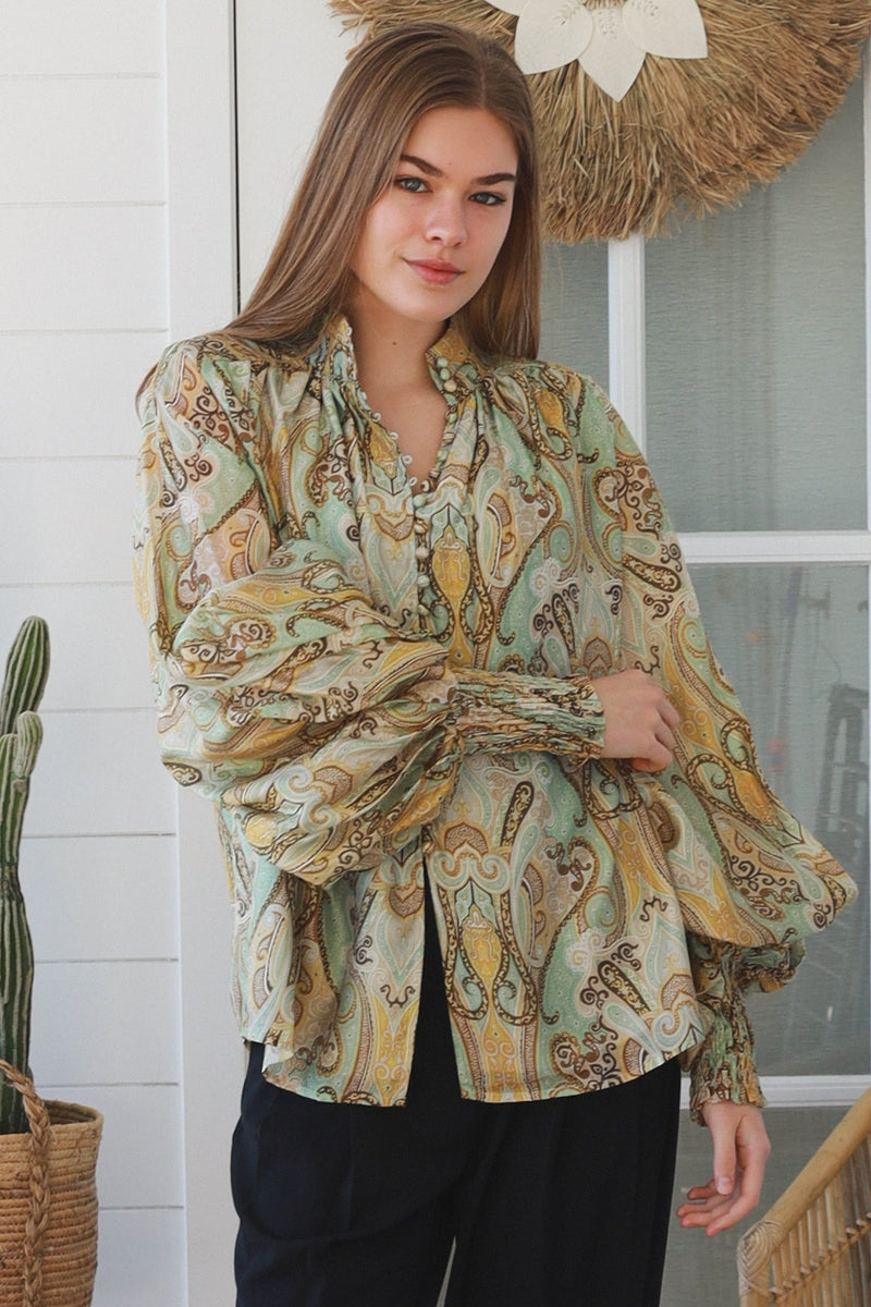 Verity Blouse - Sage Paisley